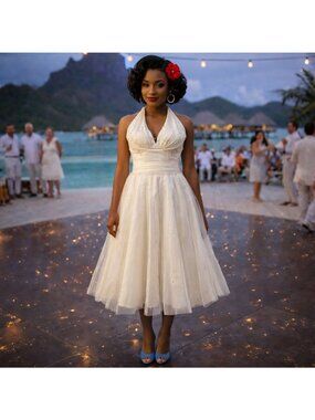 Vintage Halter Top Skirt Vintage 2 pc Wedding Dress Pinup Rockabilly Retro 50s S